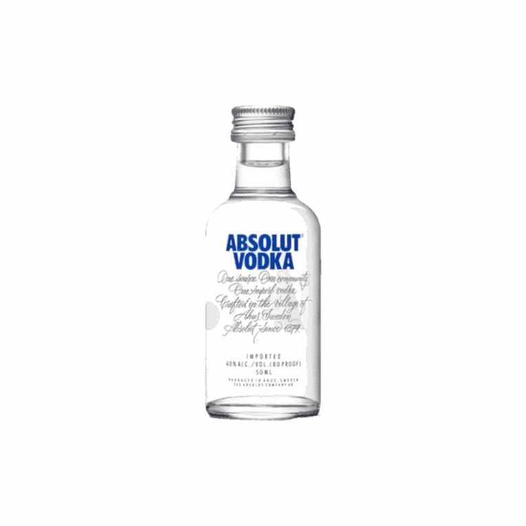 ABSOLUT VODKA MINIATURĂ 0.05ml, ambalaj mic pentru colecție sau degustare.