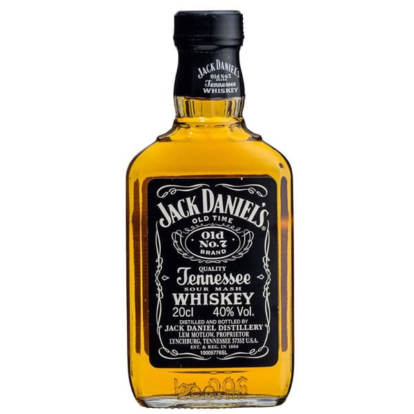 Butoaie de whisky Jack Daniel's 0.2L, ambalaj compact și elegant pentru colecție.