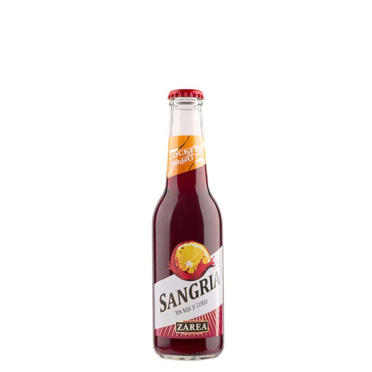 Bax de sticlă cu băutură sangria ZAREA HUGO 0.275ml, aromă de citrice și fructe.
