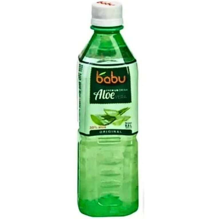 Biberon cu suc de Aloe Vera Babu, 0.5L, ideal pentru hidratare și sănătate.