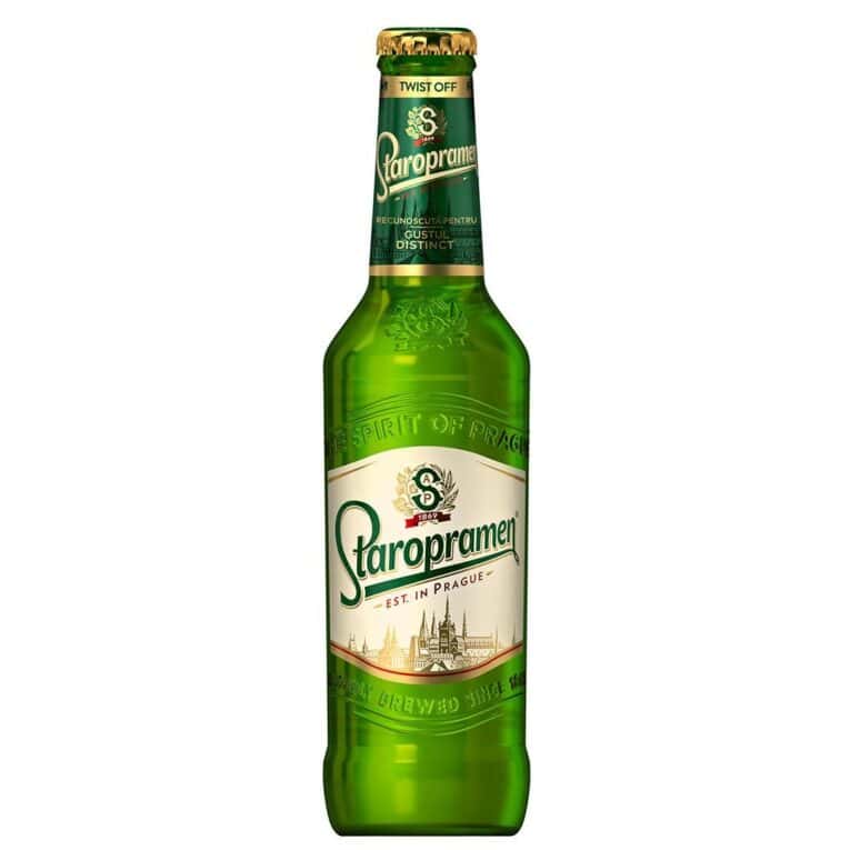 Staropramen 0.33L sticla, bere cehă populară, ideală pentru relaxare și socializare.