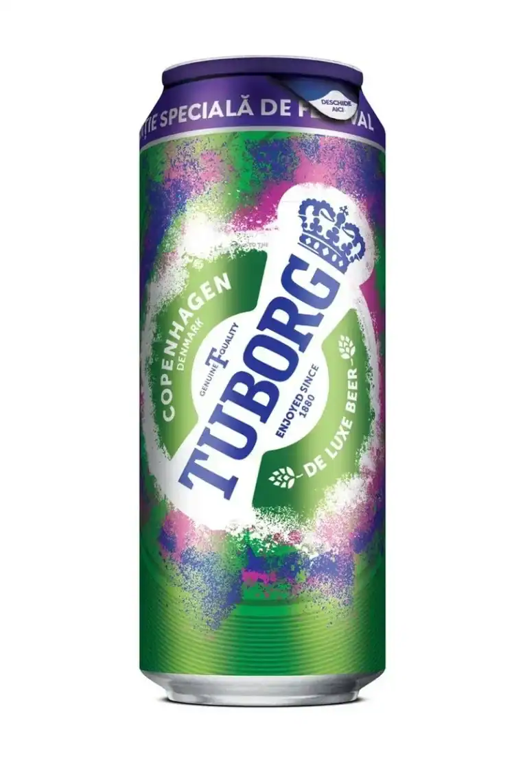 Bere de bere Tuborg 0.5L doza (x24) SGR, răcoritoare și populară pentru orice ocazie.