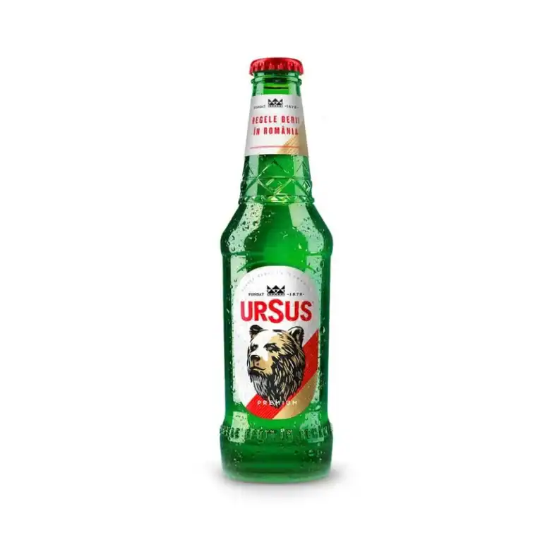 Bax de bere Ursus roșu 0,33L, 24 bucăți, răcoritoare și populară în România.